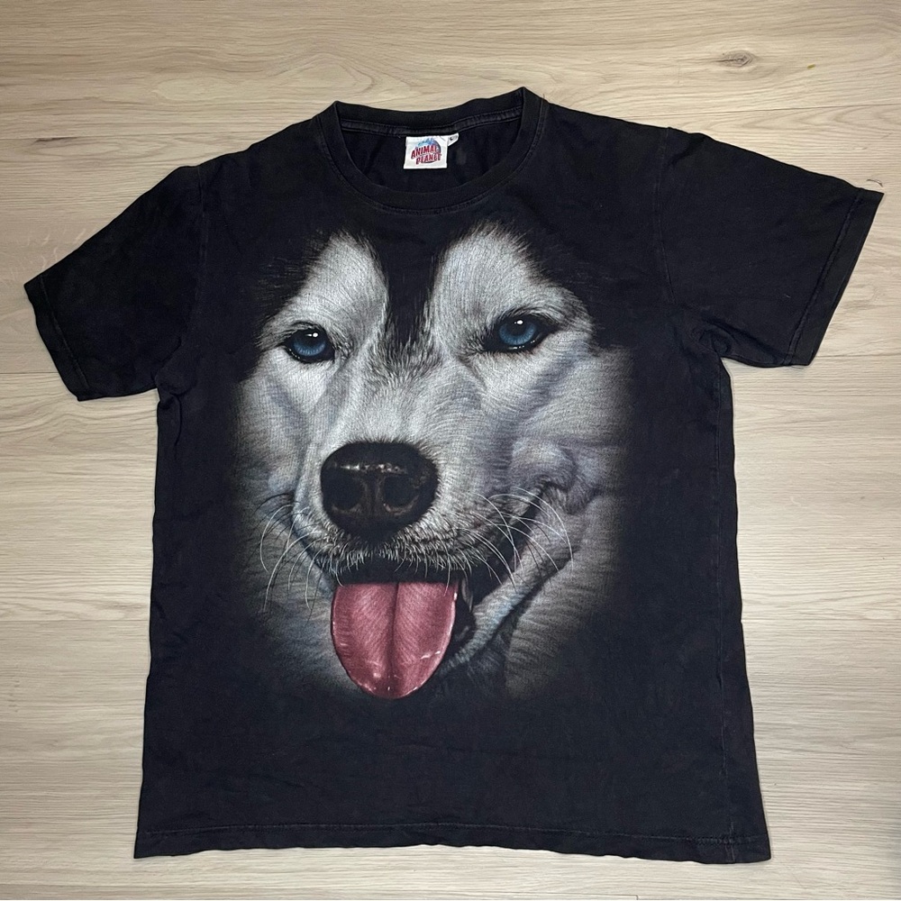 Vintage 90’s Animal Planet Black Husky Dog Face Jumbo Print T-shirt Large Nature